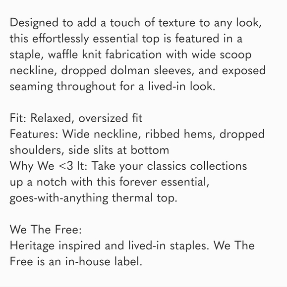 NWOT FREE PEOPLE New Magic Thermal size Large in color Bones / cream - Picture 13 of 13